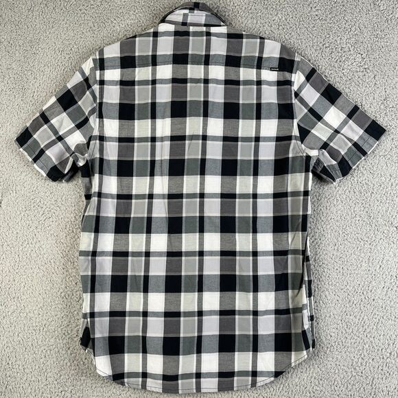 Hurley Shirt Men Medium Black Gray Plaid Button Casual Flap Pocket Surfer Skater - Picture 7 of 10